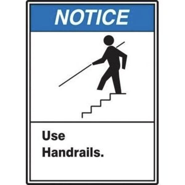 Accuform USE HANDRAILS WGRAPHIC, Adhesive Dura-Poly, 10 in x 7 in, Adhesive MRTF800XV - main